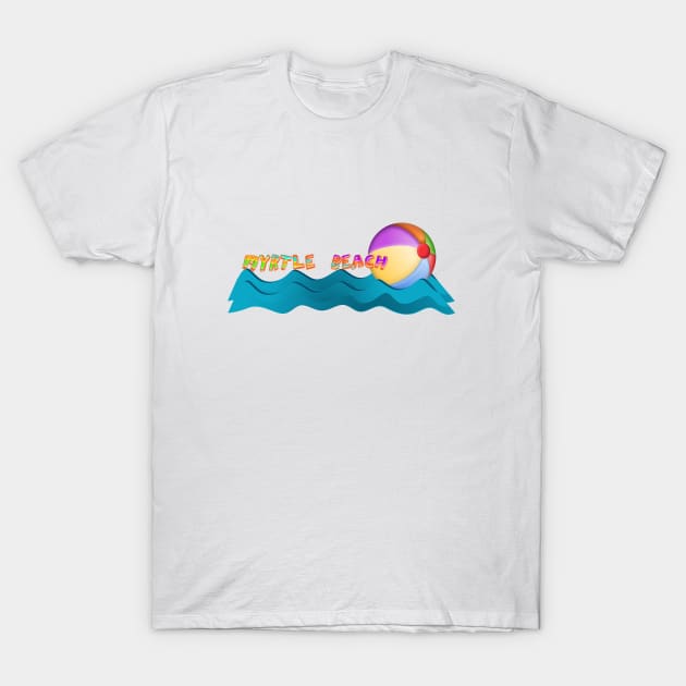 Myrtle Beach SC Waves with Beach Ball T-Shirt by Roly Poly Roundabout